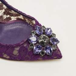 Pre Owned حذاء كعب عالي دولتشي أند غابانا مقدمة مدببة مزخرف كريستال بلوتشي دانتيل أرجواني مقاس 39.5