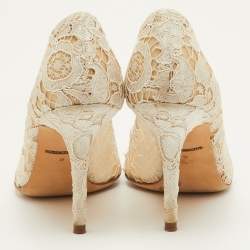 Pre Owned حذاء كعب عالي دولتشي أند غابانا بيلوتشي دانتيل أبيض عاجي مزخرف كريستال مقدمة مدببة مقاس 37