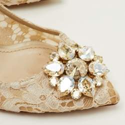 Pre Owned حذاء كعب عالي دولتشي أند غابانا بيلوتشي دانتيل أبيض عاجي مزخرف كريستال مقدمة مدببة مقاس 37