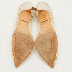 Pre Owned حذاء كعب عالي دولتشي أند غابانا بيلوتشي دانتيل أبيض عاجي مزخرف كريستال مقدمة مدببة مقاس 37