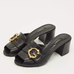 Pre Owned Dolce & Gabbana Baroque Size 37 Black Leather Slide Sandals