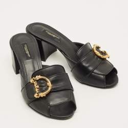Pre Owned Dolce & Gabbana Baroque Size 37 Black Leather Slide Sandals