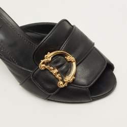 Pre Owned Dolce & Gabbana Baroque Size 37 Black Leather Slide Sandals