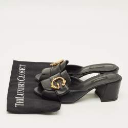 Pre Owned Dolce & Gabbana Baroque Size 37 Black Leather Slide Sandals