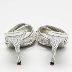 Pre Owned صنادل دولتشى أند غابانا فضية كريستال وجلد متقاطعة مقاس 38