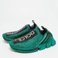 مملوكة مسبقًا حذاء رياضي دولتشي أند غابانا سوارنتو أخضر قماش محبوك مزين بالكريستال انزلاقي مقاس 39.5