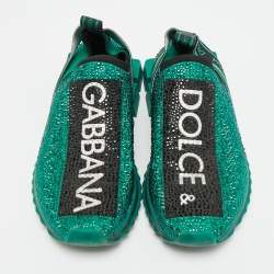مملوكة مسبقًا حذاء رياضي دولتشي أند غابانا سوارنتو أخضر قماش محبوك مزين بالكريستال انزلاقي مقاس 39.5