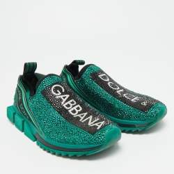 مملوكة مسبقًا حذاء رياضي دولتشي أند غابانا سوارنتو أخضر قماش محبوك مزين بالكريستال انزلاقي مقاس 39.5