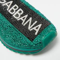 مملوكة مسبقًا حذاء رياضي دولتشي أند غابانا سوارنتو أخضر قماش محبوك مزين بالكريستال انزلاقي مقاس 39.5