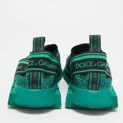 مملوكة مسبقًا حذاء رياضي دولتشي أند غابانا سوارنتو أخضر قماش محبوك مزين بالكريستال انزلاقي مقاس 39.5