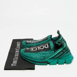 مملوكة مسبقًا حذاء رياضي دولتشي أند غابانا سوارنتو أخضر قماش محبوك مزين بالكريستال انزلاقي مقاس 39.5