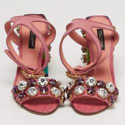مملوكة مسبقًا Dolce & Gabbana Size 35 Pink Lizard Embossed Leather Ankle Strap Sandals