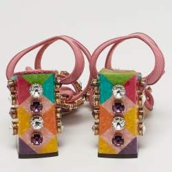 مملوكة مسبقًا Dolce & Gabbana Size 35 Pink Lizard Embossed Leather Ankle Strap Sandals