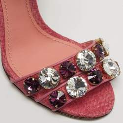 مملوكة مسبقًا Dolce & Gabbana Size 35 Pink Lizard Embossed Leather Ankle Strap Sandals