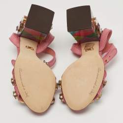 مملوكة مسبقًا Dolce & Gabbana Size 35 Pink Lizard Embossed Leather Ankle Strap Sandals