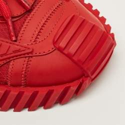 Pre Owned Dolce & Gabbana Ns1 Size 39 Red Fabric and Leather Lace Up Sneakers