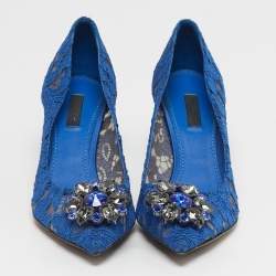 مملوكة مسبقًا Dolce & Gabbana Size 38.5 Blue Lace and Mesh Bellucci Pumps
