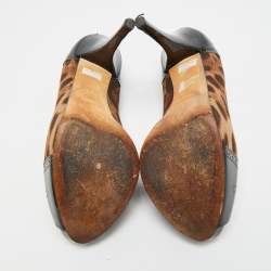 Pre Owned حذاء كعب عالي دولتشي أند غابانا قماشي وطباعة النمر بني/أسود مقدمة مفتوحة جلد براءات اختراع مقاس 39