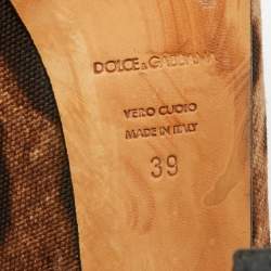 Pre Owned حذاء كعب عالي دولتشي أند غابانا قماشي وطباعة النمر بني/أسود مقدمة مفتوحة جلد براءات اختراع مقاس 39