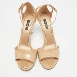 Pre Owned صندل دولتشي أند غابانا حزام الكاحل جلد لامع بيج مقاس 40