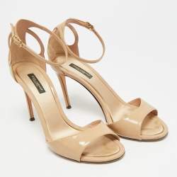 Pre Owned صندل دولتشي أند غابانا حزام الكاحل جلد لامع بيج مقاس 40