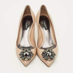 Pre Owned Dolce & Gabbana Bellucci Size 37 Beige Lizard Embossed Leather Pumps