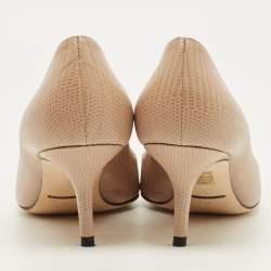 Pre Owned Dolce & Gabbana Bellucci Size 37 Beige Lizard Embossed Leather Pumps