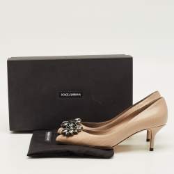 Pre Owned Dolce & Gabbana Bellucci Size 37 Beige Lizard Embossed Leather Pumps