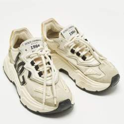 Pre Owned حذاء رياضي دولتشي أند غابانا دايماستر نايلون وجلد سويدي أبيض منخفض من أعلى مقاس 39