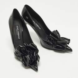 Pre Owned حذاء كعب عالي دولتشي أند غابانامطبوع مورد مقدمة مدببة جلد لامع أسود مقاس 39.5