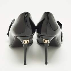 Pre Owned حذاء كعب عالي دولتشي أند غابانامطبوع مورد مقدمة مدببة جلد لامع أسود مقاس 39.5