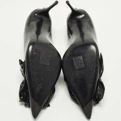 Pre Owned حذاء كعب عالي دولتشي أند غابانامطبوع مورد مقدمة مدببة جلد لامع أسود مقاس 39.5