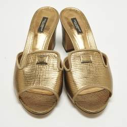 Pre Owned صندل سلايد جلد ديزاين سحلية ذهبي دولتشي & غابانا مقاس 41