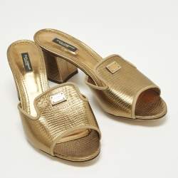 Pre Owned صندل سلايد جلد ديزاين سحلية ذهبي دولتشي & غابانا مقاس 41