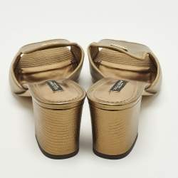 Pre Owned صندل سلايد جلد ديزاين سحلية ذهبي دولتشي & غابانا مقاس 41