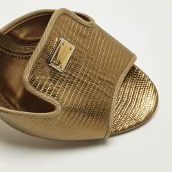 Pre Owned صندل سلايد جلد ديزاين سحلية ذهبي دولتشي & غابانا مقاس 41