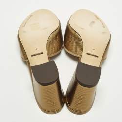 Pre Owned صندل سلايد جلد ديزاين سحلية ذهبي دولتشي & غابانا مقاس 41