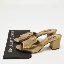 Pre Owned صندل سلايد جلد ديزاين سحلية ذهبي دولتشي & غابانا مقاس 41