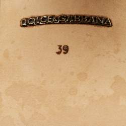 Pre Owned Dolce & Gabbana Size 39 Gold Velvet Pearls and Flower Embellished Ankle Strap Sandals