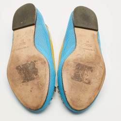 Pre Owned حذاء باليرينا فلات دولتشي أند غابانا مزخرف كريستال حواف جلد لامع و جلد مجدول أزرق و أصفر مقاس 37