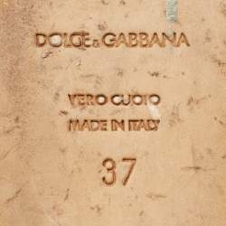 Pre Owned حذاء باليرينا فلات دولتشي أند غابانا مزخرف كريستال حواف جلد لامع و جلد مجدول أزرق و أصفر مقاس 37