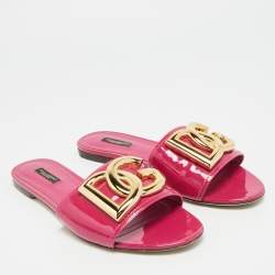 Pre Owned صندل دولتشي أند غابانا جلد برتقالي لامع بشعار DG مسطح مقاس 36