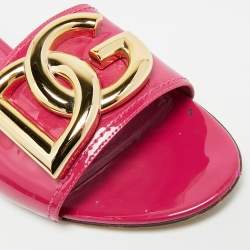 Pre Owned صندل دولتشي أند غابانا جلد برتقالي لامع بشعار DG مسطح مقاس 36