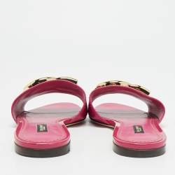 Pre Owned صندل دولتشي أند غابانا جلد برتقالي لامع بشعار DG مسطح مقاس 36