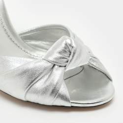 Pre Owned Dolce & Gabbana Size 37 Silver Foil Leather Mirror Heel Ankle Strap Sandals