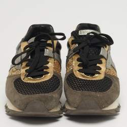 Pre Owned Dolce & Gabbana Size 39.5 Multicolor Glitter, Leather and Suede Lace Up Sneakers