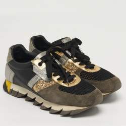 Pre Owned Dolce & Gabbana Size 39.5 Multicolor Glitter, Leather and Suede Lace Up Sneakers
