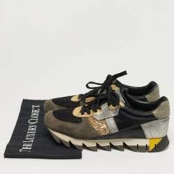 Pre Owned Dolce & Gabbana Size 39.5 Multicolor Glitter, Leather and Suede Lace Up Sneakers