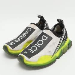 مملوكة مسبقًا Dolce & Gabbana Sorrento Size 36.5 Neon Green/White Knit Fabric Slip On Sneakers