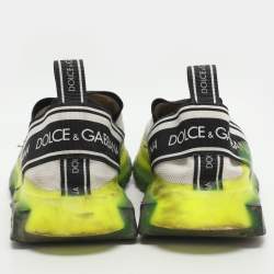 مملوكة مسبقًا Dolce & Gabbana Sorrento Size 36.5 Neon Green/White Knit Fabric Slip On Sneakers